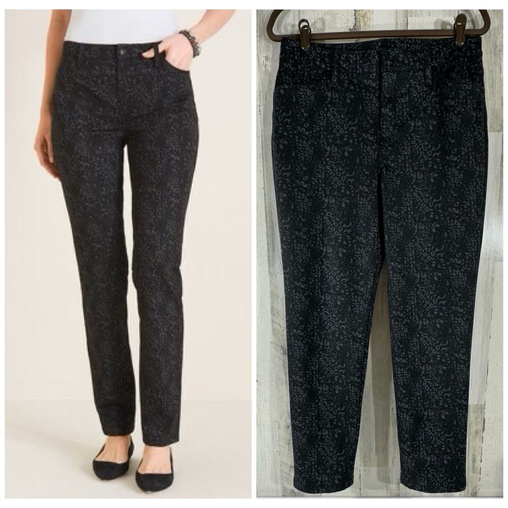 Chicos Heathered Animal Print Ankle‎ Pants Sz 1S or 8S (31x27) Ponte Slim Leg